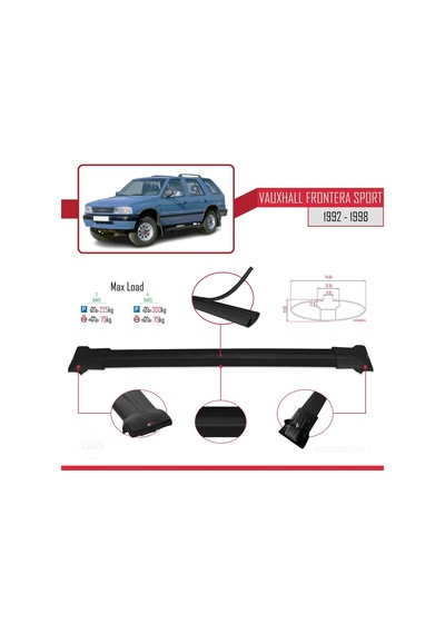 Vauxhall Frontera Sport 1992-1998 Arası İle Uyumlu Fly Model Ara Atkı Tavan Barı Siyah 3 Adet Bar