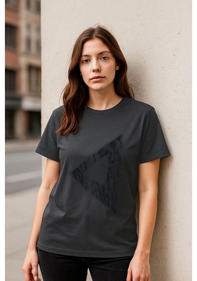 Markapia Woman Kadın Rahat Kesim Bisiklet Yaka Baskılı T-shirt Füme