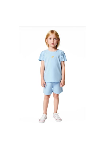 Ersefa Kız Çocuk Örme Pamuklu Nakış Detaylı T Shirt Ve Esnek Bel Şort Ta Açık Mavi