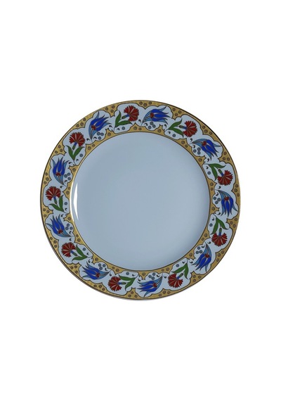 Prt 57-25-Cm-Sarı--Altın-Yaldızlı-Lale-Karanfil-Desenli-Tabak