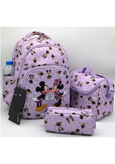 3lü Set Okul Çantası Kız Lüx Okul Çantası Miki Mor