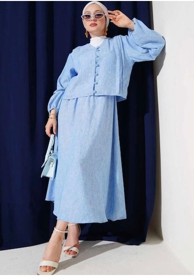 Lovie Moda Kadın Birit Düğmeli Takım Mavi