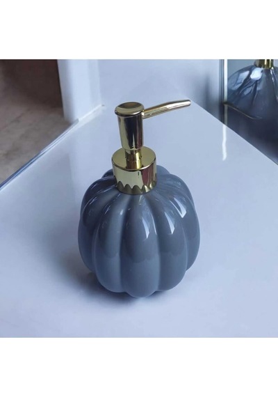 Pumpkin Gri Porselen Sıvı Sabunluk Balkabağı Gold Pompa Sabunluk Gri