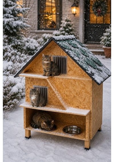 Kedi Evi Kedi Yuvası Kedi Mamalı Su Yalıtımlı 3 Katlı