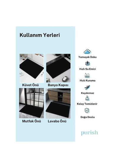 1 Adet 40 60 Cm Banyo Paspası Kaymaz Tabanlı Su Emici Yapı Kare Şık Tasarım Siyah - Gri Çizgili Banyo Önü Duşakabin Önü Paspas