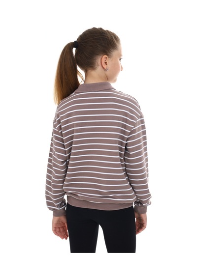 Toontoy Kız Çocuk Çizgili Sweatshirt Koyu Kahverengi