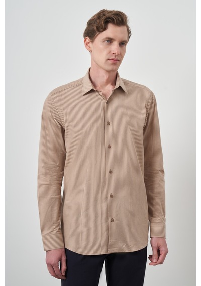 Morven Erkek Bej Pamuk Trend Slim Fit Sert Yaka Gömlek 25mc004056653 Bej Bej