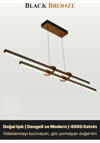 Cosmo 2 Bronz Lineer Led Sarkıt Avize Kumandalı Dim Edilebilir Aşağı Işık Doğal Işık