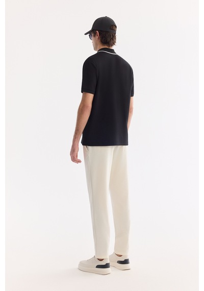 Avva Erkek Siyah Kıvrılmaz Polo Yaka Fermuarlı Bi-stretch İnterlok Regular Fit T-shirt A61y1003