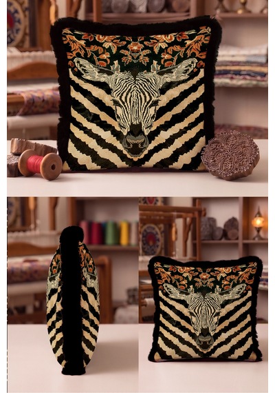 Safari Zebra Desenli Saçaklı Yastık Kılıfı - Egzotik Hayvan Bohem Bej Siyah Püsküllü Kırlent Kılıfı Puslu Sahil Aura Safari Zebra Desenli Saçaklı Yastık Kılıfı - Egzotik Hayvan Bohem Bej Siyah Püsküllü Kırlent Kılıfı Puslu Sahil Aura