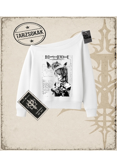 Tarzsokak Gotik & Grunge Streetwear Deat Note Kayık Yaka Sweatshirt Beyaz