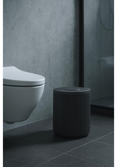 Lines Serisi Antrasit/gri Akrilik Çöp Kovası Silindir, 5 Litre, 25cm, Kolay Temizlenir - 3372 Diğer
