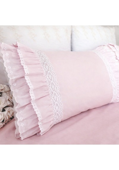 Pembe Fırfırlı Gübürlü Yastık Kılıfı