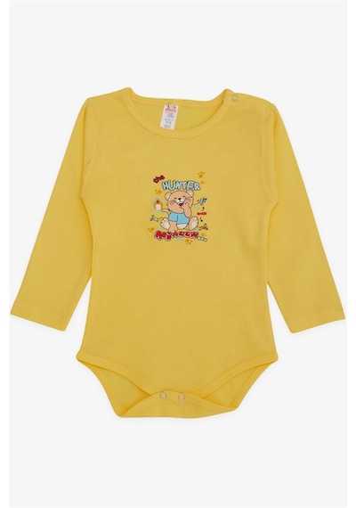 Breeze Erkek Bebek Çıtçıtlı Body Avcı Kedicik Baskılı 9 Ay-3 Yaş, Sarı-sarı Sarı