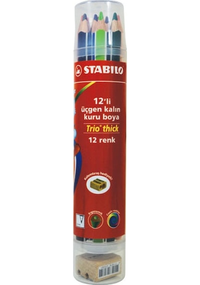 Stabilo Trio Thick 12Li Üçgen Kuru Boya Plastik Tüp 203-12