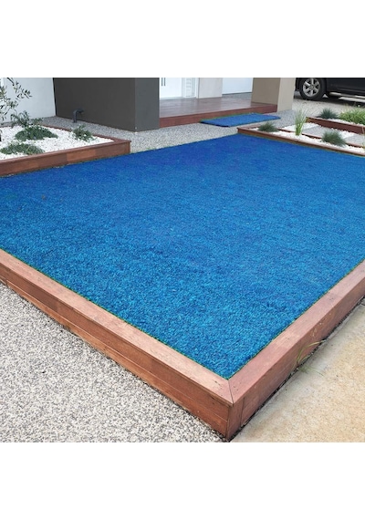 Kesme Suni Yapay Mavi Çim Halı 7 Mm Balkon Teras Bahçe Dekoratif Kaymaz 200 x 1000