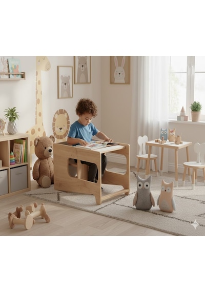 Ahşap Montessori Öğrenme Kulesi Çok Fonksiyonlu Model