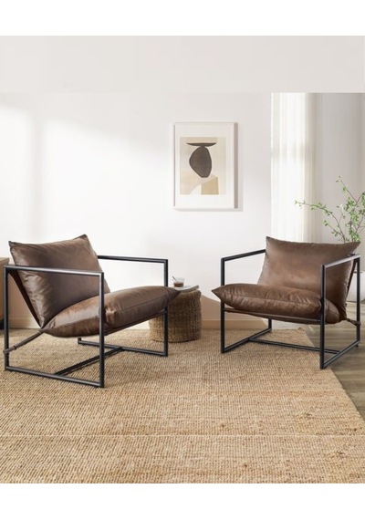 Sller 2'li Şık Dekoratif Berjer-metal İskelet ,suni Deri Kaplama , Modern Tasarım Kahverengi