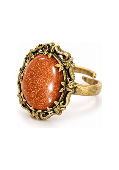 Esoo Jewelry Vintage Oval Taşlı Ayarlanabilir Yüzük Antik Pirinç Kadın Gold