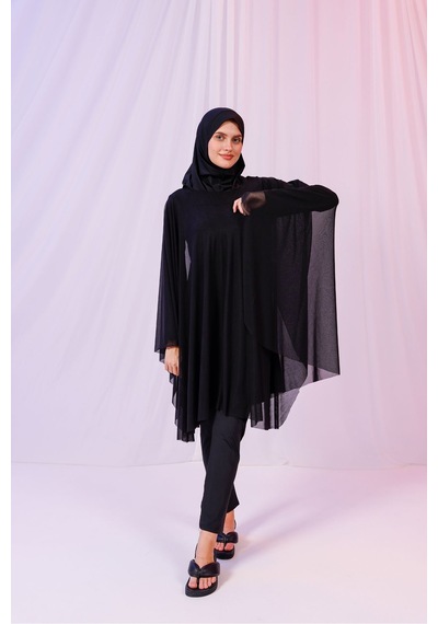 Tarzını Seç Kısa Kimono Pareo - Tesettür Pareo - Esnek Likralı Tül Siyah 180x135 Cm Çok Renkli