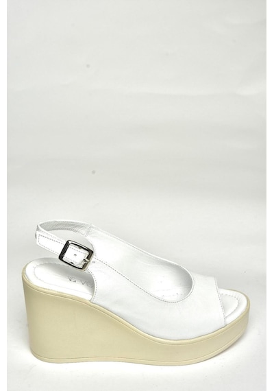 Fox Shoes U555225003 Beyaz Hakiki Deri Dolgu Topuklu Kadın Ayakkabı Beyaz-hakiki Deri
