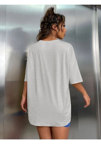 Flood Of Style Kadın Mavi Beyaz Calıfornıa Baskılı Bisiklet Yaka Tshirt
