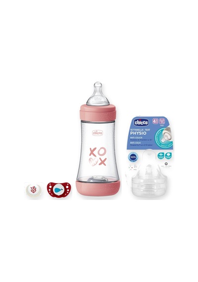 Chicco Biberon Büyüme Seti 3 Parça: Biberon + Biberon Emziği + Emzik - Pembe