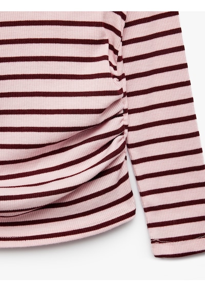 Koton Kaşkorse Bisiklet Yaka Slim Fit Uzun Kollu Çizgili Tişört Pembe Çizgili 7wkg10563ak