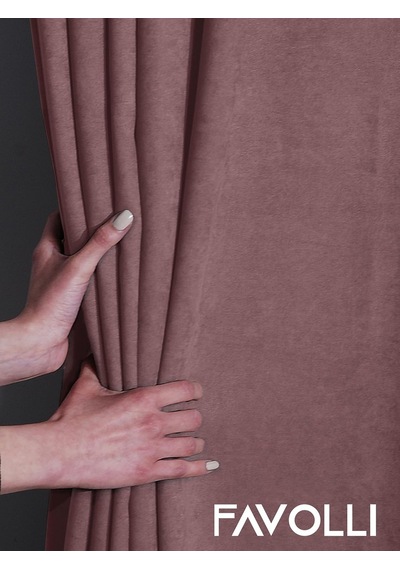 Kadife Dokulu Pileli Ada Fon Perde, 60 X 270 Cm, Açık Pembe Çok Renkli