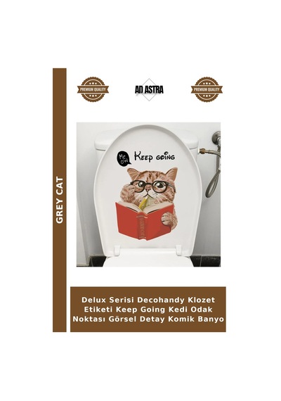 Delux Serisi Decohandy Klozet Etiketi Keep Going Kedi Noktası Görsel Detay Komik Banyo