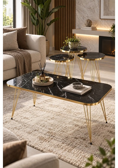Sulorahome Gold Bendir Tel Zigon Ve Orta Sehpa 4 Parça Seti Beyaz Mermer - Siyah Mermer - Altın Ayak Sulorahome Gold Bendir Tel Zigon Ve Orta Sehpa 4 Parça Seti Beyaz Mermer - Siyah Mermer - Altın Ayak