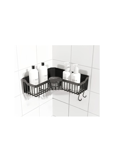 Banyor Köşe Yapışkanlı Banyo Rafı, Köşe Banyo Düzenleyici, Duş Rafı Organizer Şampuanlık, Plastik Siyah Diğer