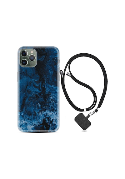 Apple Uyumlu iPhone 11 Pro Max Kılıf Boyun Askılı Blue Zigzag 1687