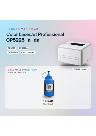 Hp 307a Ce741a Toner Tozu Mavi 260gr / Color Laserjet Cp5225 / Cp5225n / Cp5225dn