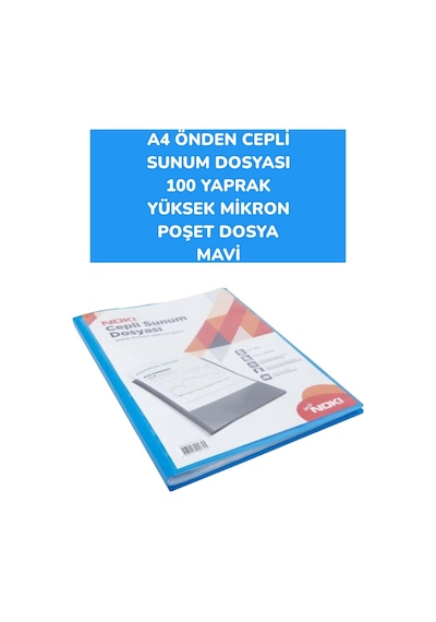 A4 Önden Cepli Sunum Dosyası 100 Yaprak Yüksek Mikron Poşet Dosya Noki Mavi