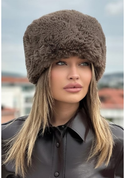 Mollycrush Kışlık Trend Peluş Kahve Suni Kürk Kalpak Şapka Slav Kazak Rus Tarzı Kahverengi