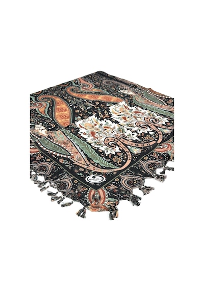 Huzurlu İpek Sökme Boncuklu Pamuk Yazma - 06567 Siyah-kiremit