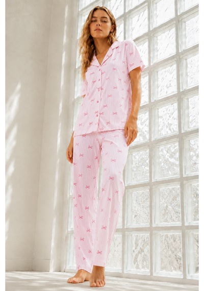 Kadın Genç Loose İpliği Boyalı Pembe Pijama Takımı