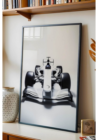 Lüks F1 Yarış Arabası Çerçeveli Tablo - Modern Minimalist Antrasit Formula 1 Duvar Dekoru Siyah