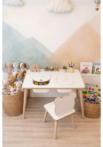 Montessori Çocuk Masası-oyun Masası-aktivite Masası-etkinlik Masası Takımı 1 Panda Sandalye Beyaz Montessori Çocuk Masası-oyun Masası-aktivite Masası-etkinlik Masası Takımı 1 Panda Sandalye Beyaz