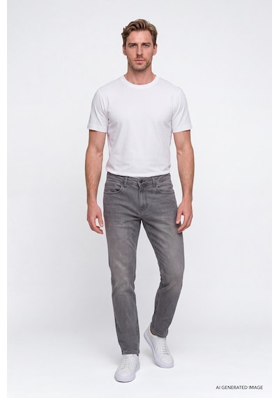 Ac&Co / Altınyıldız Classics Erkek Grı Pamuklu Comfort Fit Rahat Kesim 5 Cepli Esnek Rahat Jean Kot Denim Pantolon Gri