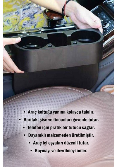 Dayanıklı Oto Koltuk Yanı Bardak Tutucu Ve Telefon Tutucu Pratik Araç İçi Eşya Düzenleyici Aparat