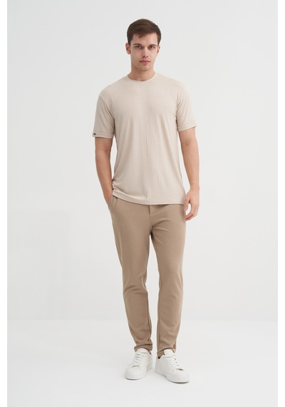 Cazador Bisiklet Yaka Dokulu Erkek T-shirt 42530 Bej Bej
