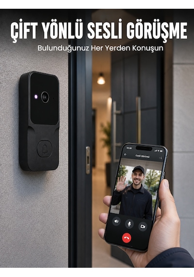 Kablosuz Akıllı Kapı Zili Gece Görüşlü Wi-fi Güvenlik Kameralı Kapı Zili - Lisinya