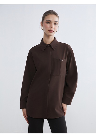 Lcw Modest Kahverengi Loose Fit Kadın Gömlek Tunik