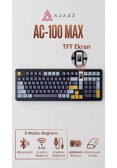 Ac100 Max Mekanik Klavye,alüminyum Gasket Tasarım Tft Ekranlı Hot-swap Rgb- 4000 Mah
