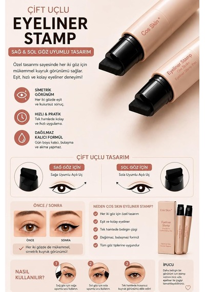 Suya Dayanıklı Çift Taraflı Eyeliner Damga Kalem Sağ Ve Sol Göz Uyumlu-siyah Belirtilmemiş