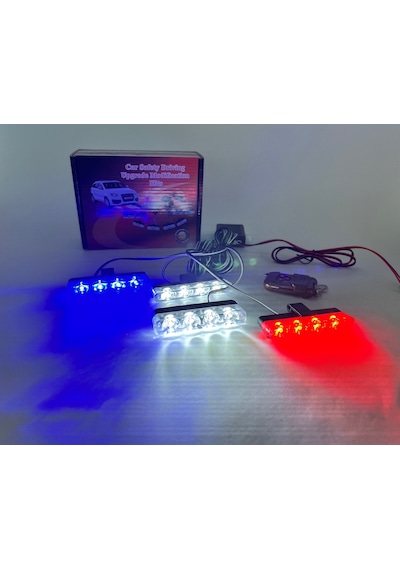 Mavi Kırmızı Beyaz Panjur Led 4lü Çakarlı Modlu Kumandalı 12v