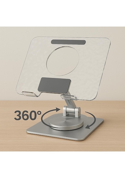 360 Derece Sonsuz Pozisyonda Dönebilen Katlanabilir Metal Alaşımlı Yükseklik Ve Açı Ayarlı Kaydırmaz Telefon Ve Tablet Standı Kristal Tablet Standı 173