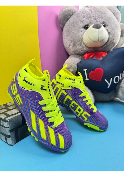 Erkek Çocuk Halısaha Çoraplı Çivisiz Futbol Spor Ayakkabısı F35hs Mor-sarı Erkek Çocuk Halısaha Çoraplı Çivisiz Futbol Spor Ayakkabısı F35hs Mor-sarı